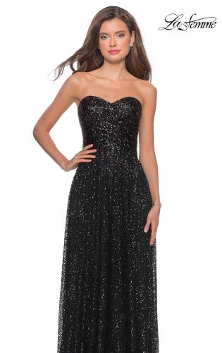 Picture of: Long Sequined Dress with Sweetheart Neckline in Black, Style: 27879, Detail Picture 4