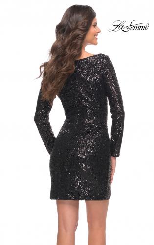 Picture of: Long Sequin Sequin Homecoming Dress with V-Neck in Black, Style: 29390, Detail Picture 7