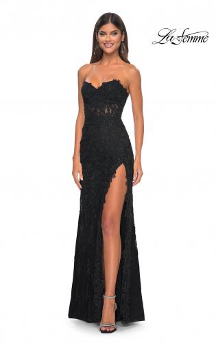 Picture of: Neon Rhinestone Fishnet Fitted Dress with Corset Top in Black, Style: 32437, Detail Picture 9