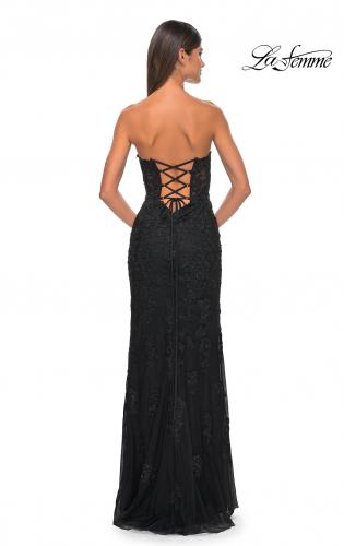 Picture of: Neon Rhinestone Fishnet Fitted Dress with Corset Top in Black, Style: 32437, Detail Picture 10