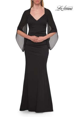 Picture of: V-Neck Gown with Sheer Flutter Sleeves in Black, Style: 33215, Detail Picture 8