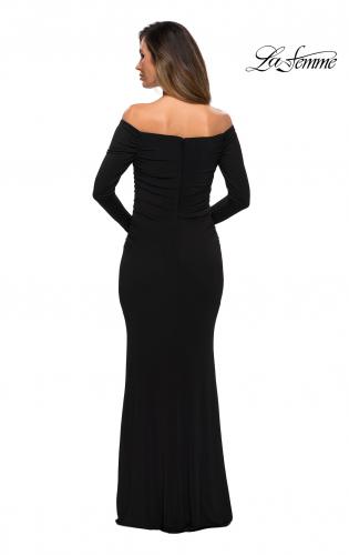 Picture of: Long Sleeve Off The Shoulder Jersey Evening Gown in Black, Style: 28054, Back Picture
