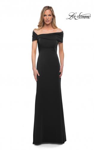 Picture of: Simply Chic Off the Shoulder Jersey Gown in Black, Detail Picture 1