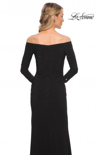 Picture of: Off the Shoulder Jersey Evening Dress with Long Sleeves in Black, Style: 30073, Detail Picture 2