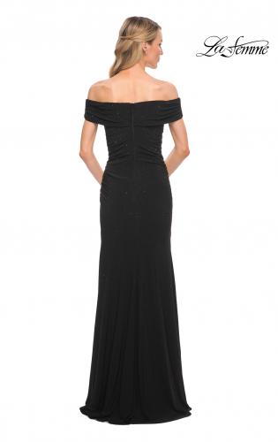 Picture of: Beaded Long Jersey Off the Shoulder Gown in Black, Style: 30117, Detail Picture 2