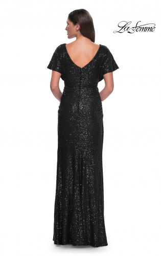 Picture of: Sequin Stretch Evening Dress with High Neckline and Dolman Sleeves in Black, Style: 30885, Detail Picture 3