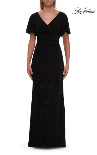 Picture of: Flutter Sleeve Rhinestone Embellished Evening Dress in Black, Style: 32495, Detail Picture 3