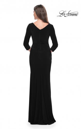 Picture of: Long Evening Dress with Wrap Style Neckline in Black, Style: 31020, Detail Picture 4