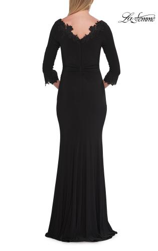 Picture of: V-Neck Lace Trim Gown with Three-Quarter Sleeves in Black, Style: 33658, Detail Picture 4