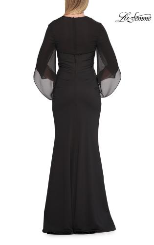 Picture of: V-Neck Gown with Sheer Flutter Sleeves in Black, Style: 33215, Detail Picture 7