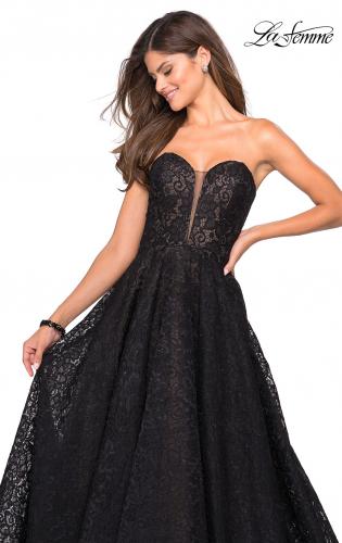 Picture of: A Line Lace Strapless Ball Gown in Black Nude, Style: 27284, Main Picture