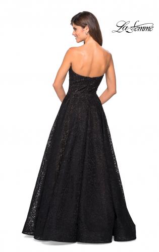 Picture of: A Line Lace Strapless Ball Gown in Black Nude, Style: 27284, Back Picture