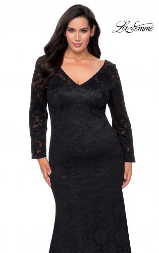 Picture of: Black Lace Curvy Prom Dress with Long Sleeves in Black, Style: 29017, Main Picture