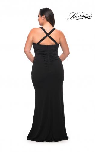 Picture of: Ruched Long Jersey Plus Dress with Square Neckline in Black, Style: 29590, Detail Picture 9