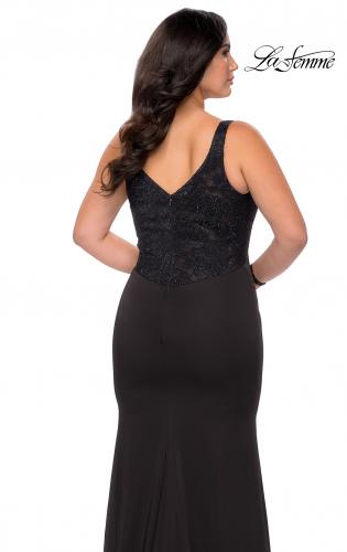 Picture of: Floor Length Black Jersey Plus Size Prom Dress in Black, Style: 28964, Back Picture