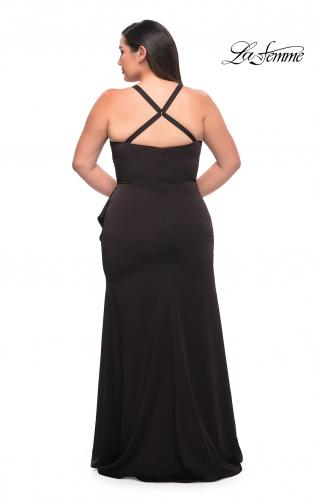 Picture of: Elegant Jersey Gown with Ruffle Slit Detail in Black, Style: 29634, Back Picture