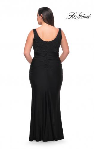 Picture of: Long Lace and Jersey Gown with Rhinestones in Black, Style: 29645, Back Picture