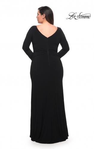 Picture of: Long Sleeve Jersey Plus Dress with Slit in Black, Style: 30071, Back Picture