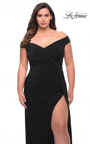 Picture of: Simple Plus Size Jersey Off the Shoulder Dress in Black, Style: 29474, Detail Picture 1