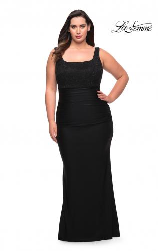 Picture of: Long Lace and Jersey Gown with Rhinestones in Black, Style: 29645, Detail Picture 1