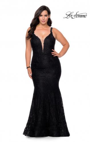 Picture of: Neon Plus SIze Prom Dress with Lace Up Back in Black, Style: 29052, Detail Picture 2