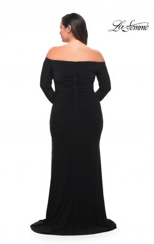 Picture of: Long Sleeve Off the Shoulder Plus Size Gown in Black, Style: 29530, Detail Picture 2