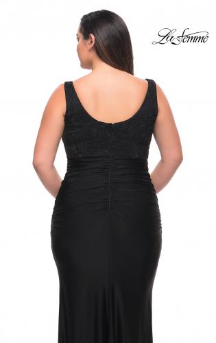 Picture of: Long Lace and Jersey Gown with Rhinestones in Black, Style: 29645, Detail Picture 2