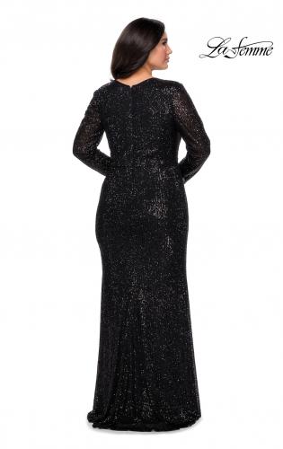 Picture of: Long Sleeve Sequin Plus Size Prom Dress with Slit in Black, Style: 28880, Detail Picture 3