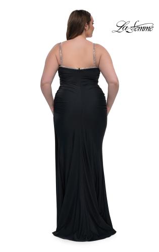 Picture of: Jersey Plus Size Dress with Rhinestone Neckline and Straps in Black, Style: 32992, Detail Picture 3
