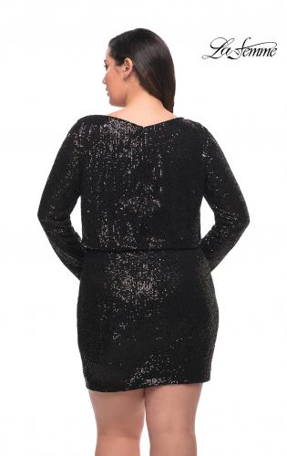 Picture of: Short Sequin Plus Dress with Long Sleeves in Black, Style: 29396, Detail Picture 4