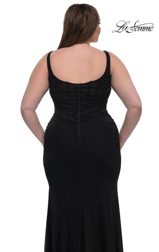 Picture of: Modified Square Neckline Plus Size Dress with Ruching in Black, Style: 33005, Detail Picture 4