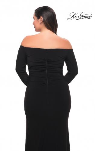 Picture of: Long Sleeve Off the Shoulder Plus Size Gown in Black, Style: 29530, Detail Picture 6