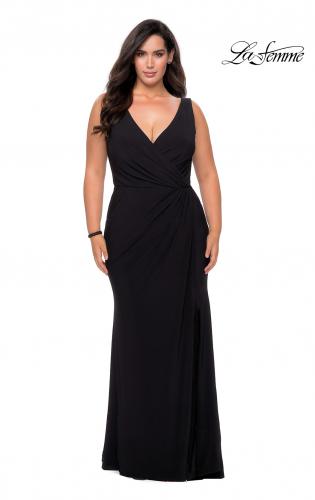 Picture of: Jersey Plus Size Prom Dress with V-Neckline and Slit in Black, Style: 28882, Detail Picture 7