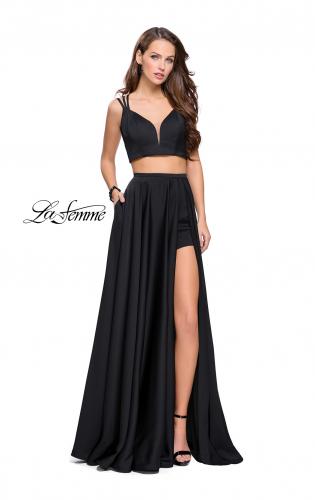 Picture of: Two Piece Prom Dress with Shorts and Strappy Back in Black, Style: 25288, Main Picture