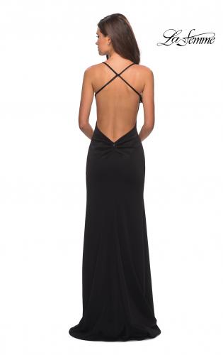 Picture of: Floor Length Jersey Dress with Soft V Neckline in Black, Style: 27657, Main Picture