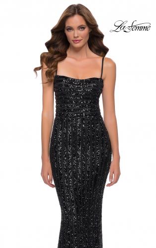 Picture of: Modern Gown with Thick Line Sequin Fabric in Black, Style 29713, Main Picture