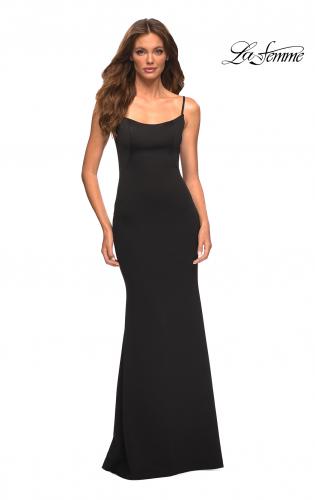 Picture of: Simple Elegant Long Jersey Dress with Scoop Neck in Black, Style: 30541, Main Picture