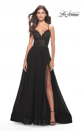Picture of: Tulle Dress with Full Skirt and Sheer Lace Bodice in Black, Style: 31271, Main Picture