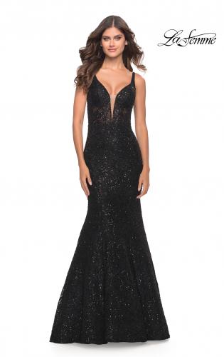 Picture of: Mermaid Beaded Lace Dress with Sheer Bodice in Black, Style: 31524, Main Picture