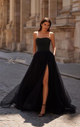 Picture of: Strapless A-line Dress with Full Rhinestone Top in Black , Style 32690, Main Picture