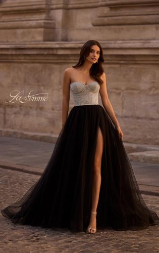 Picture of: Unique Rhinestone Top with Tulle Skirt Prom Dress in Black , Style 32704, Main Picture