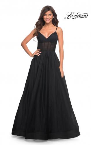 Picture of: Tulle A-line Prom Dress with Corset Sheer Bodice in Black, Style: 30334, Detail Picture 9