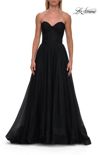 Picture of: Strapless Rhinestone Ball Gown with High Slit in Black, Style: 33488, Detail Picture 9