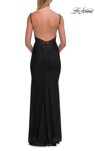 Picture of: Ruched Jersey Gown with Low Rhinestone Detail Back in Black, Style: 33560, Detail Picture 10
