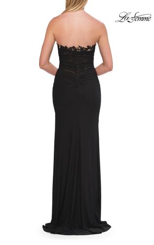 Picture of: Strapless Jersey Gown with Lace Bodice and High Slit in Black, Style: 33704, Detail Picture 10