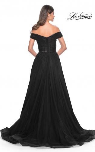 Picture of: A-Line Tulle Prom Dress with Off the Shoulder Top in Black, Style: 30498, Detail Picture 11