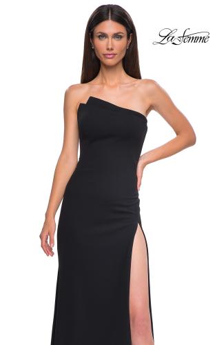 Picture of: Chic Jersey Dress with Asymmetrical Neckline and Sheer Back in Black , Style 32849, Detail Picture 11