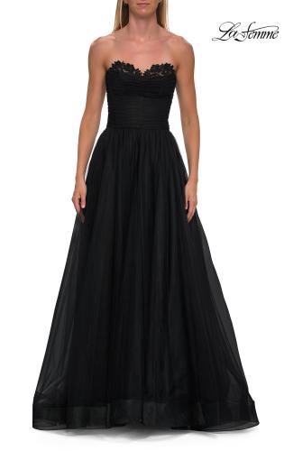 Picture of: Strapless Lace Corset Tulle Gown with Slit in Black, Style: 33363, Detail Picture 11