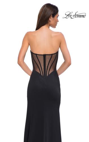 Picture of: Chic Jersey Dress with Asymmetrical Neckline and Sheer Back in Black , Style 32849, Detail Picture 12