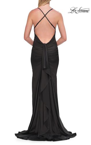 Picture of: Satin Gown with Cowl Neck and Open Back in Black, Style: 33193, Detail Picture 12